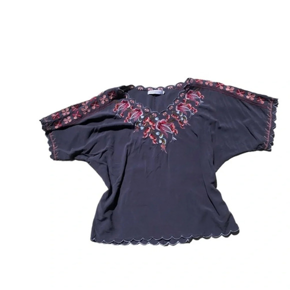 Misslook Embroidered Gray Short Sleeve Top V Neck Boho Blouse Size L - Picture 11 of 11